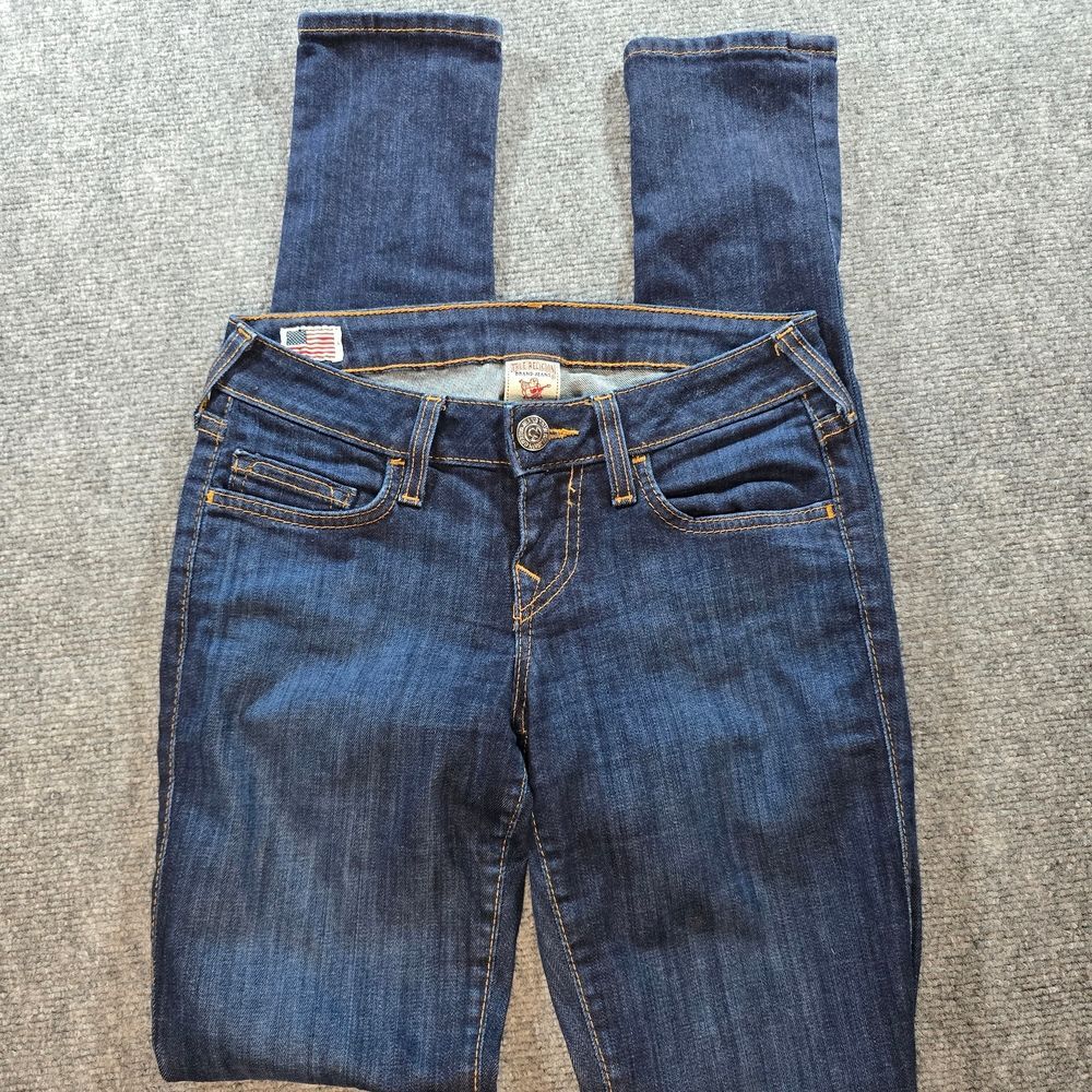 True Religion Jeans Womens 26 Low Rise Skinny Dark Wash Stretch Y2K Denim